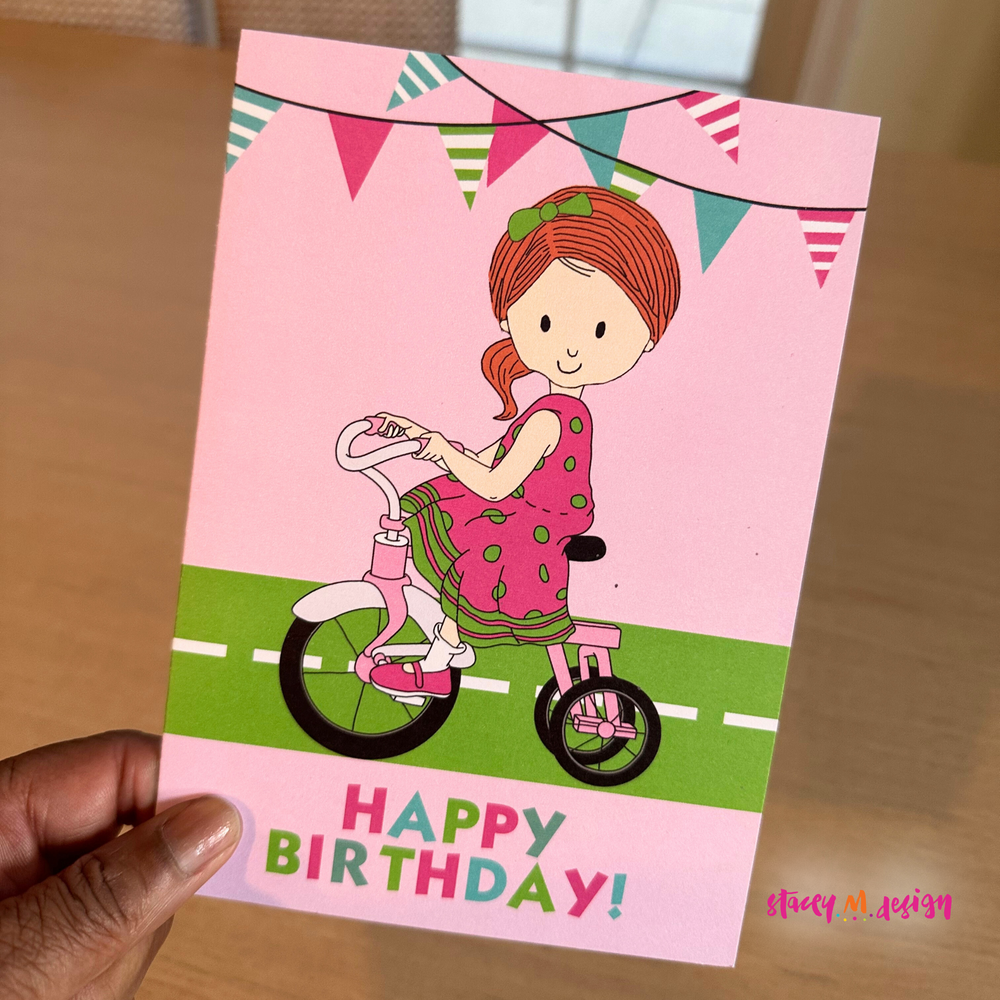 Tricycle Girl | Birthday Card - CLOSEOUT SALE