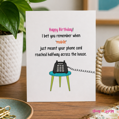 Funny Gen X Birthday Card | Retro Landline Phone Birthday Card | 80s 90s Nostalgia Card | Vintage Phone Humor