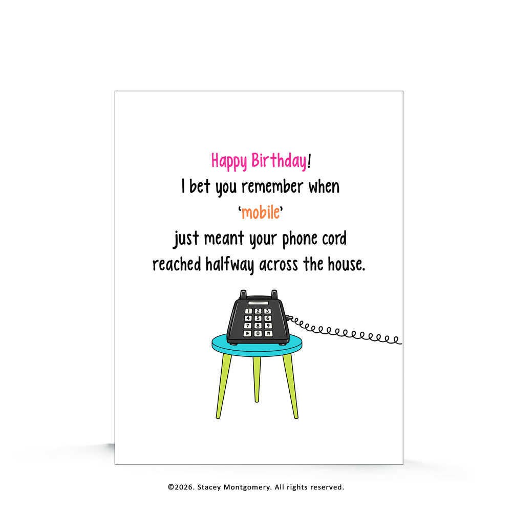 Funny Gen X Birthday Card | Retro Landline Phone Birthday Card | 80s 90s Nostalgia Card | Vintage Phone Humor