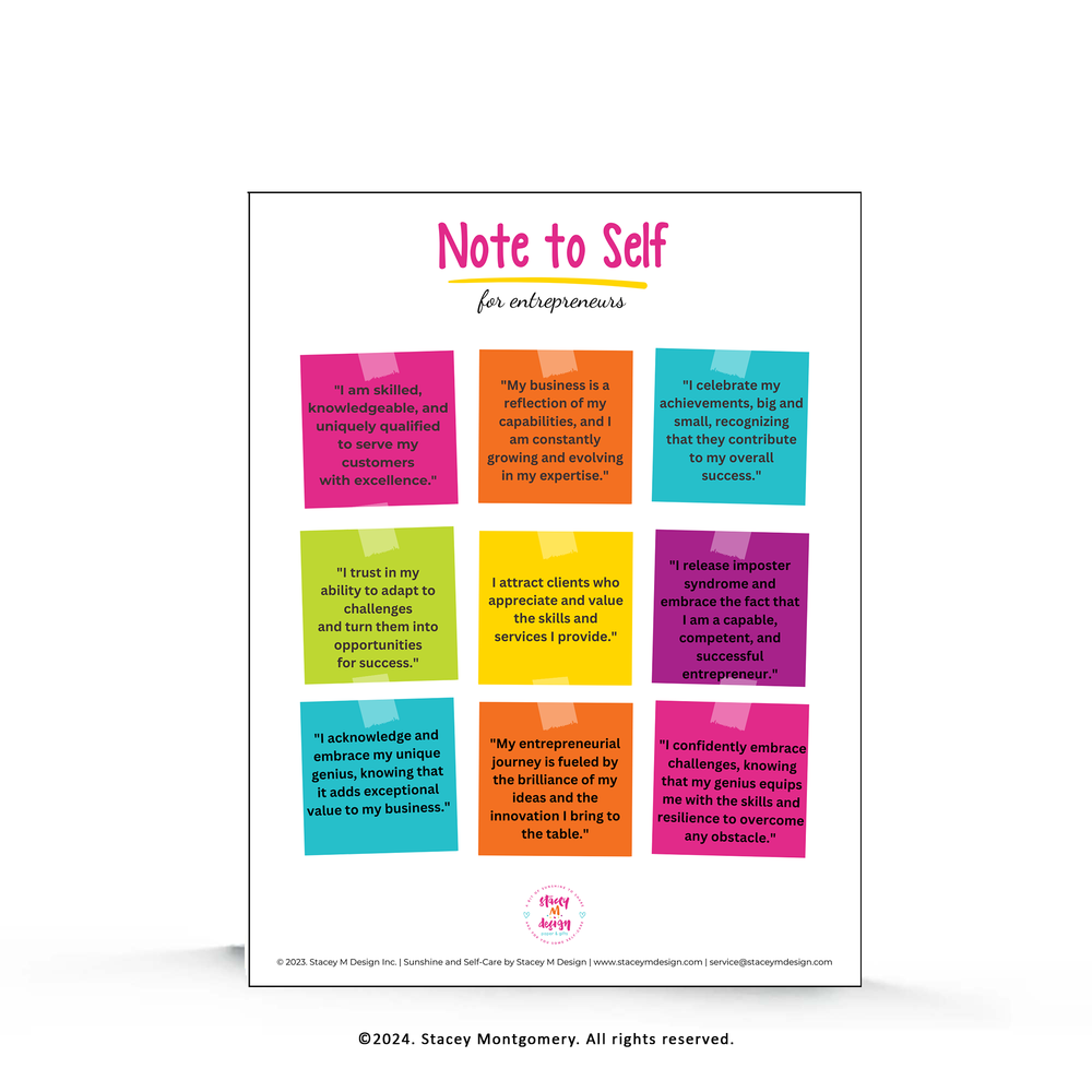 Print- Note to Self for Entrepreneurs | Affirmations | Wall Art