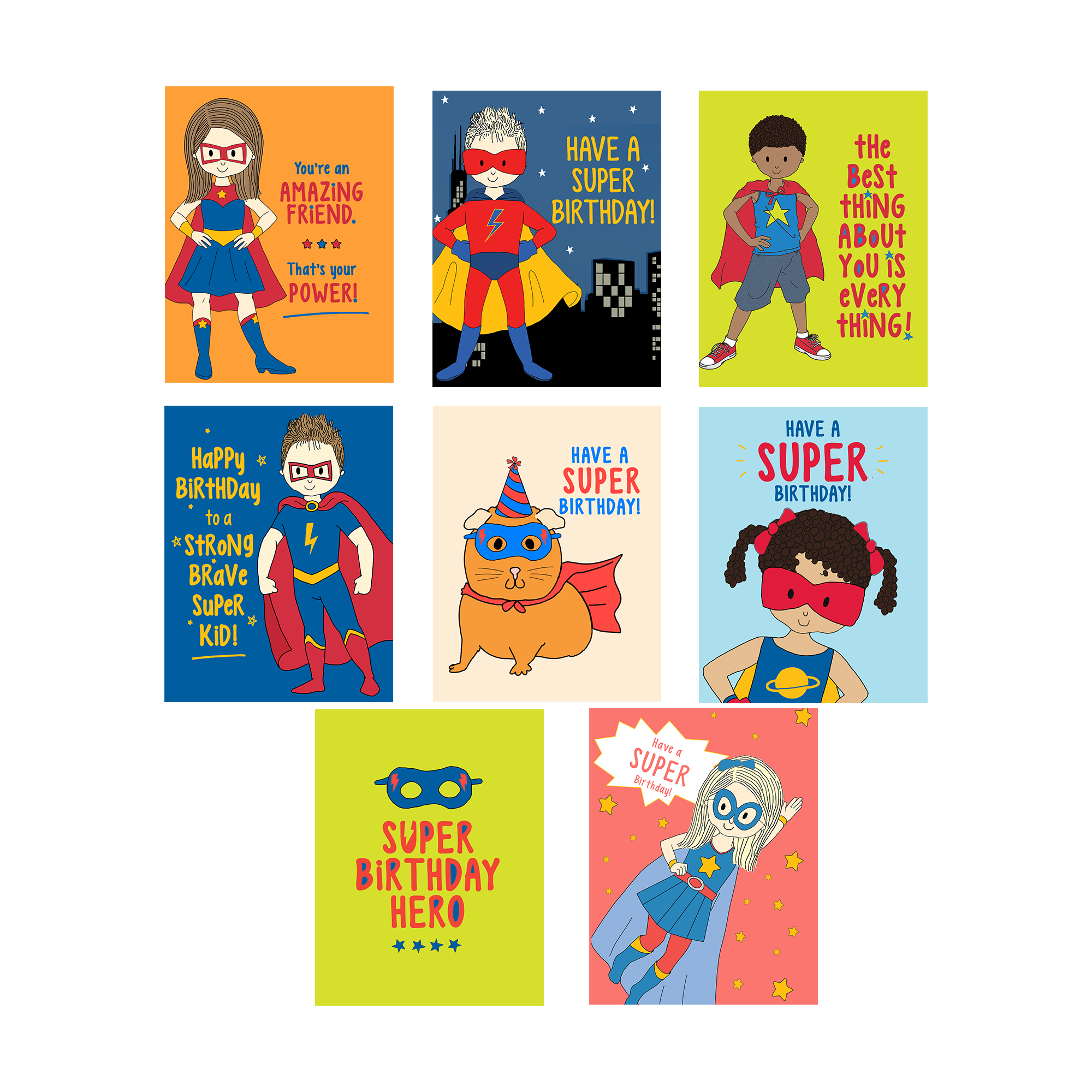 Superhero Birthday card pack assortment | Super hero birthday cards for kids